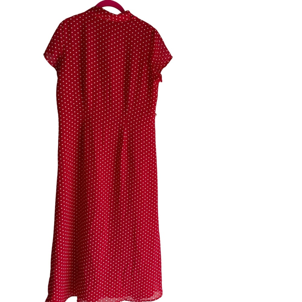 COLDWATER CREEK Red White Polka Dot Button Long Classic Ladies Dress, 10 - Picture 2 of 7